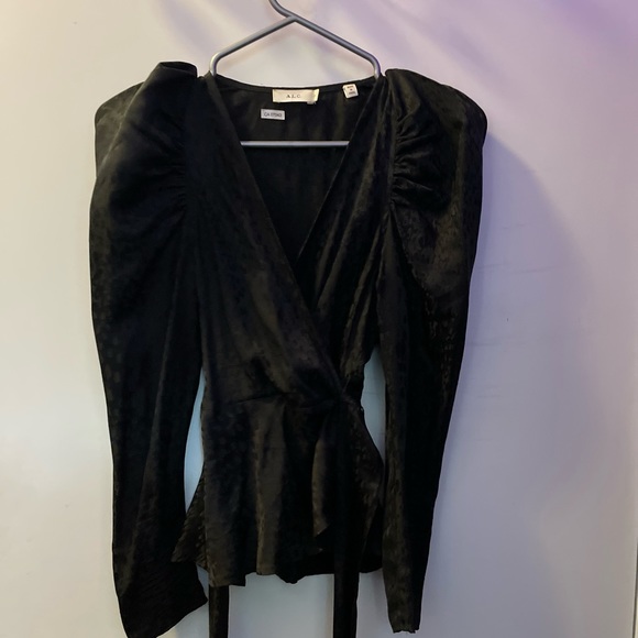 A.L.C. Black silk leopard wrap blouse plunge neck with tie xs designer - Picture 8 of 10